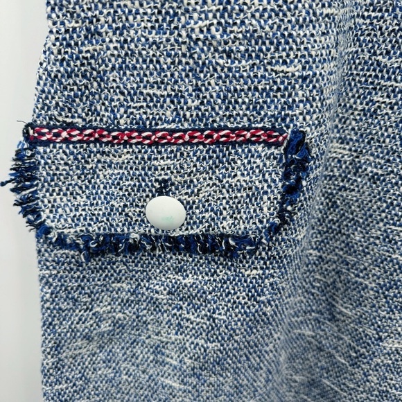 Zara Blue Tweed Pinafore Dress Women’s XS Retro Style Apron Dress Fray Hem - Picture 8 of 13